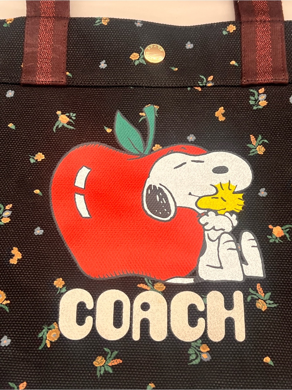 Coach Black Canvas Tote with Red Apple Snoopy Graphic - Picture 6 of 11